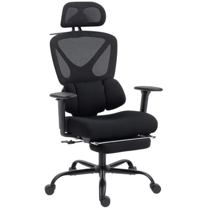Ergonomic Office Chair with Lumbar Support, Mesh Back, Adjustable Armrests, Headrest, Wheels & Reclining Footrest for Home Office