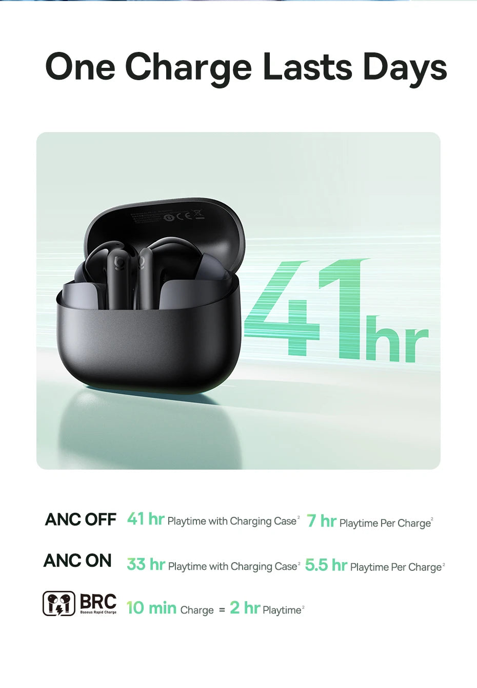 Baseus Bass EP10 NC True Wireless Earbuds Bluetooth 6.0 – ANC Noise Cancelling Earbuds with 4-Mic AI Clear Calls & 41H Playtime