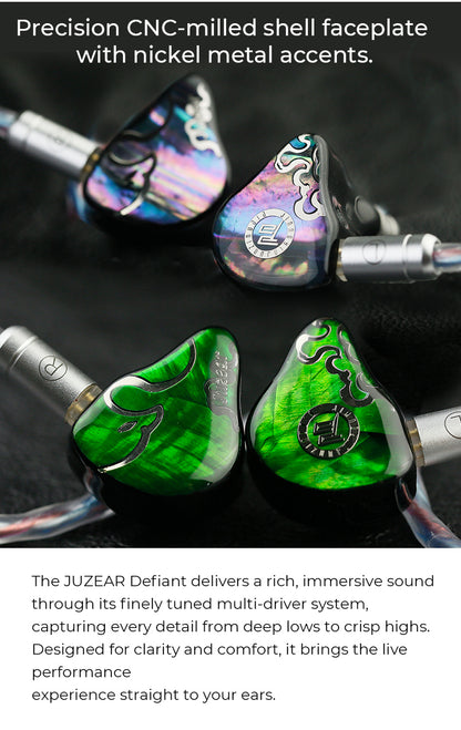 JUZEAR x Z Reviews Defiant 1DD+3BA Monitores intra-auriculares híbridos – Auscultadores Hi-Fi com crossover de 3 vias, cabo intercambiável de 3,5 mm e 4,4 mm, auscultadores IEM para audiófilos